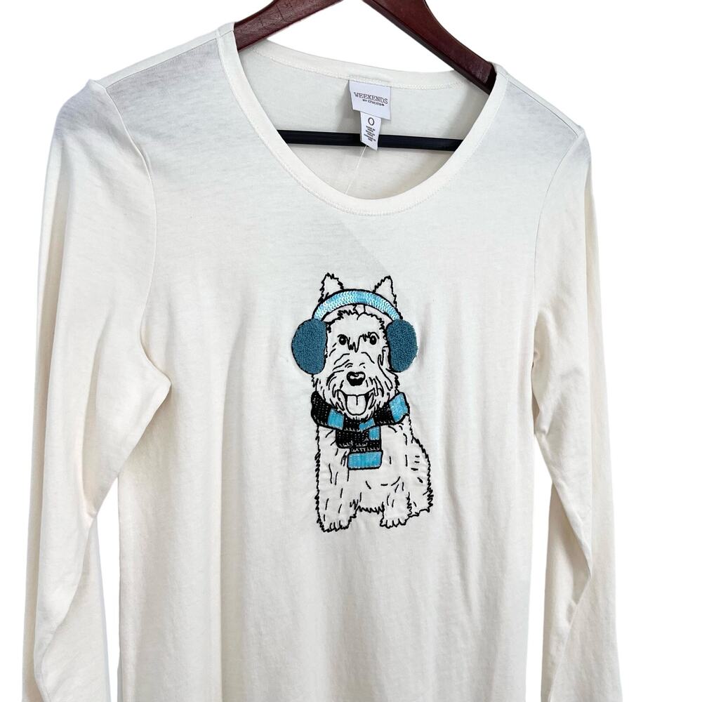 NEW NWT Chicos SMALL US 4/6 0 Christmas Terrier Dog Sequin Winter Shirt Top - Picture 5 of 8